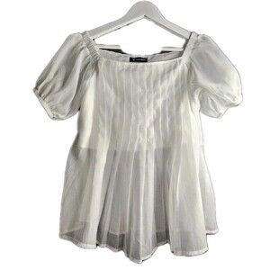 White Pintuck Peasant Blouse Puff Sleeve Cottagecore Boho Sheer Top Medium